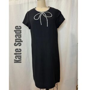Kate Spade Black Dress Size 8 Rhinestone Bow Neckline Elegant Cocktail